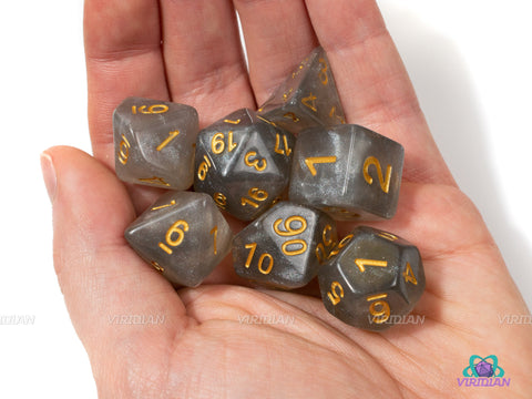 Celestial Wings | Grey and Silver Glitter Acrylic Dice Set (7) | Dungeons and Dragons (DnD)