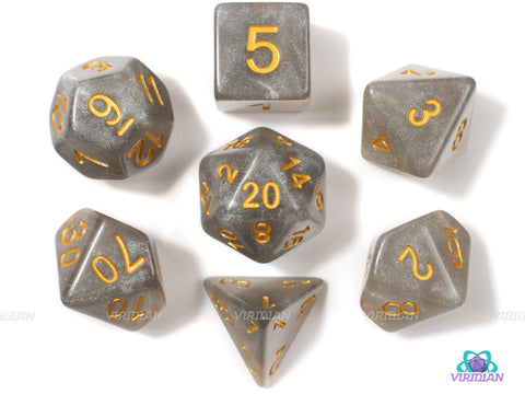 Celestial Wings | Grey and Silver Glitter Acrylic Dice Set (7) | Dungeons and Dragons (DnD)