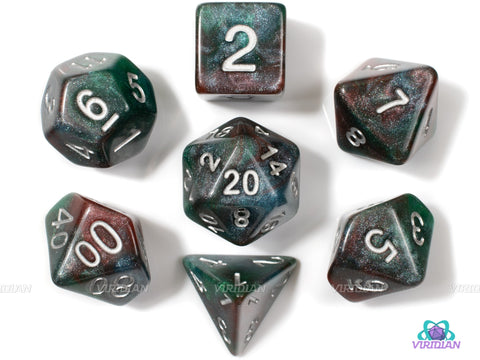 Magicite | Green, Red, Blue Swirled Acrylic Dice Set (7) | Dungeons and Dragons (DnD)