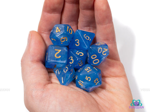 Water Rapids | Blue and White Swirled Acrylic Dice Set (7) | Dungeons and Dragons (DnD)