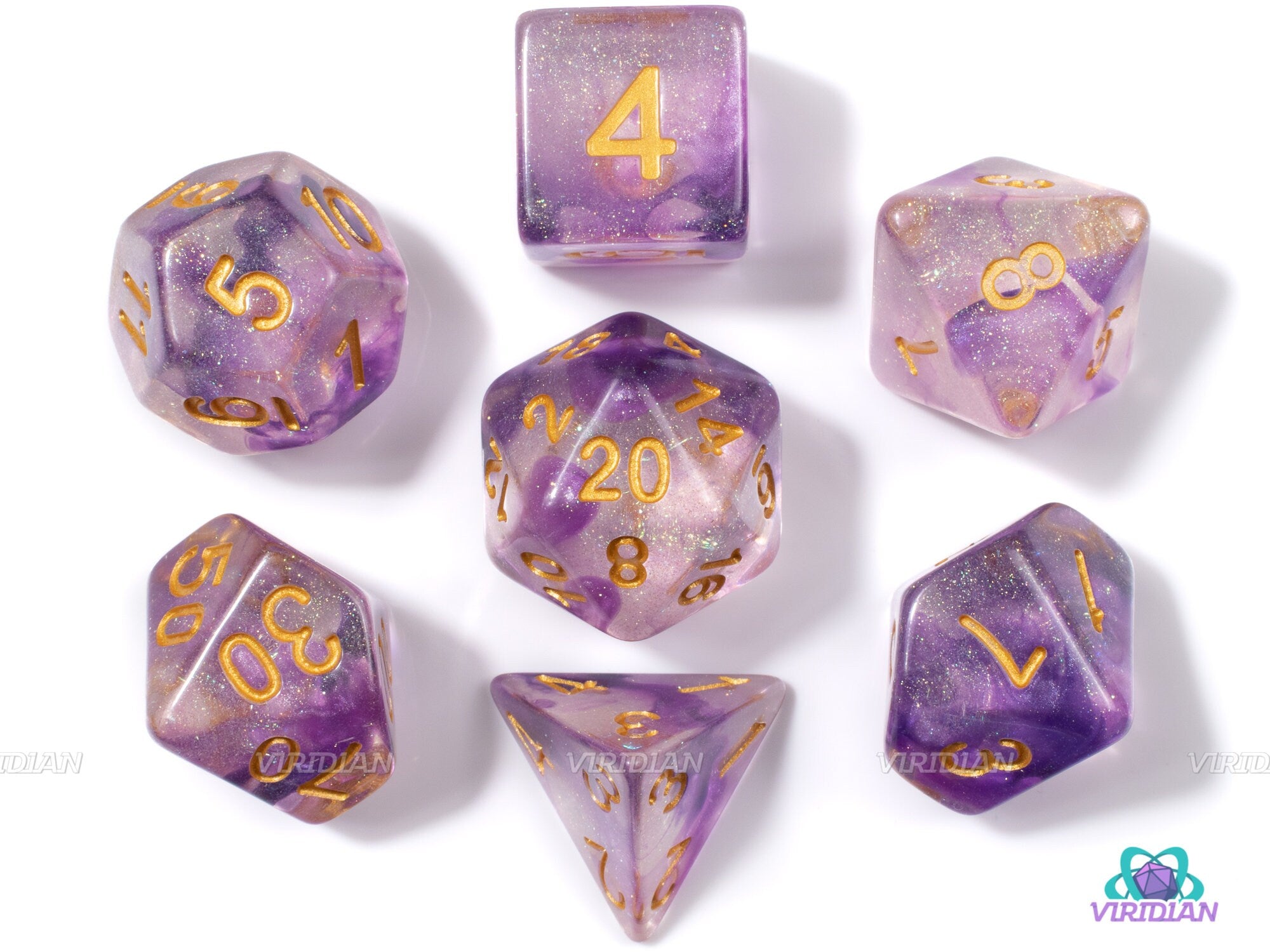 Chained Lightning | Purple Nebula Iridescent Acrylic Dice Set (7) | Dungeons and Dragons (DnD)