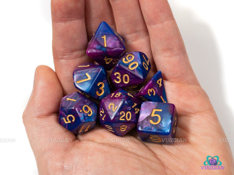 Purple Worm | Violet & Blue Swirled Acrylic Dice Set (7) | Dungeons and Dragons (DnD)