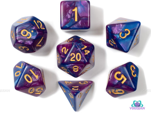 Purple Worm | Violet & Blue Swirled Acrylic Dice Set (7) | Dungeons and Dragons (DnD)