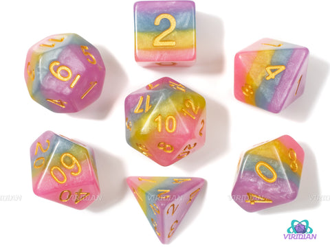 Dream Cake | Pink, Lime, Blue, Purple Layered Acrylic Dice Set (7) | Dungeons and Dragons (DnD)