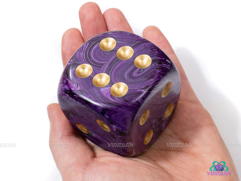 Vortex Purple/Gold | 50mm Giant Acrylic Pipped D6 Die (1) | Chessex