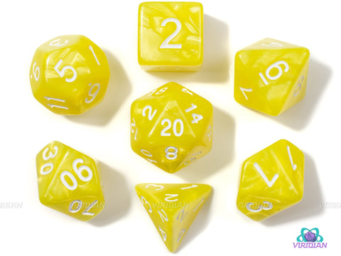 Banana Peel | Yellow Pearled Acrylic Dice Set (7) | Dungeons and Dragons (DnD)