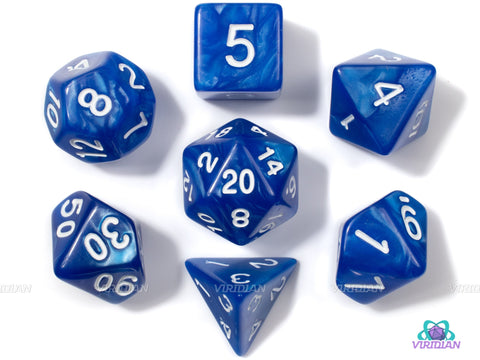 The Harper's | Pearled Blue Swirled Acrylic Dice Set (7) | Dungeons and Dragons (DnD)