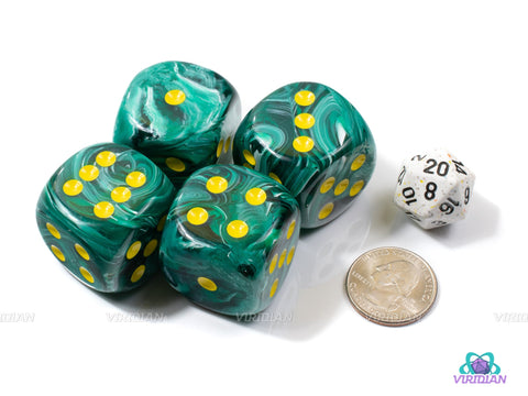 Vortex Malachite Green/Black | 30mm Large Acrylic Pipped D6 Die (1) | Chessex