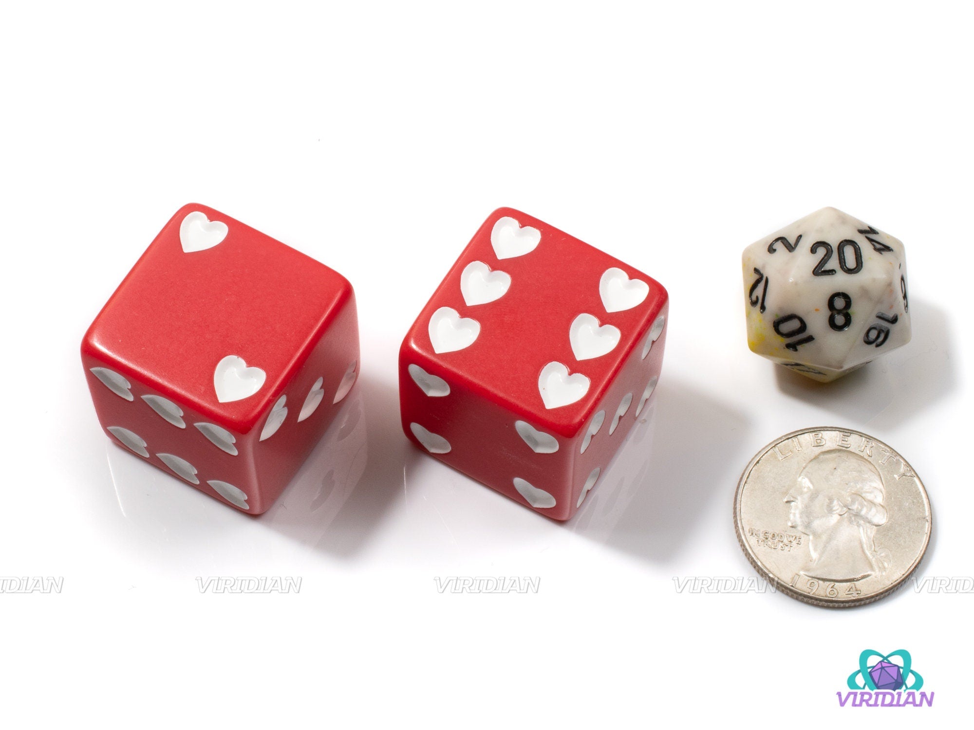 Sweetheart Dice | 25mm Large Red/White Acrylic Heart Pipped D6