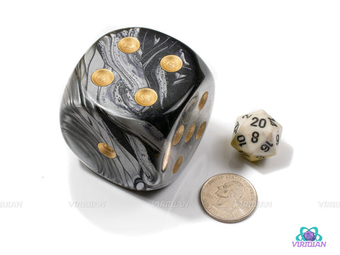 Lustrous Black & Gold | 50mm Large Acrylic Pipped D6 Die (1) | Chessex