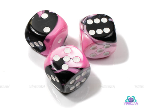 Gemini Black-Pink/White | 30mm Large Acrylic Pipped D6 Die (1) | Chessex