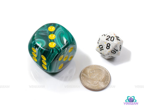 Vortex Malachite Green/Black | 30mm Large Acrylic Pipped D6 Die (1) | Chessex