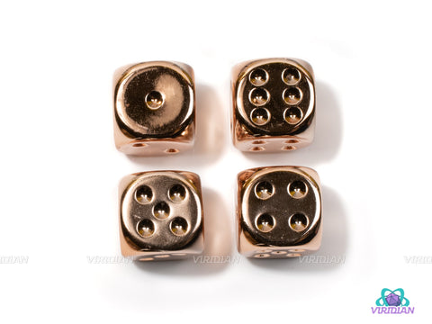 Metal Plated Pipped D6's | Set of (4) 16mm D6s, Acrylic Core | Gold, Aluminum, Silver, Copper | Chessex