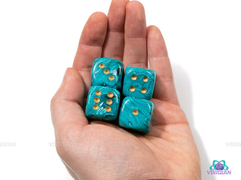 Vortex Teal & Gold (Set of 4) | 20mm Large Acrylic Pipped D6 Die (4) | Chessex