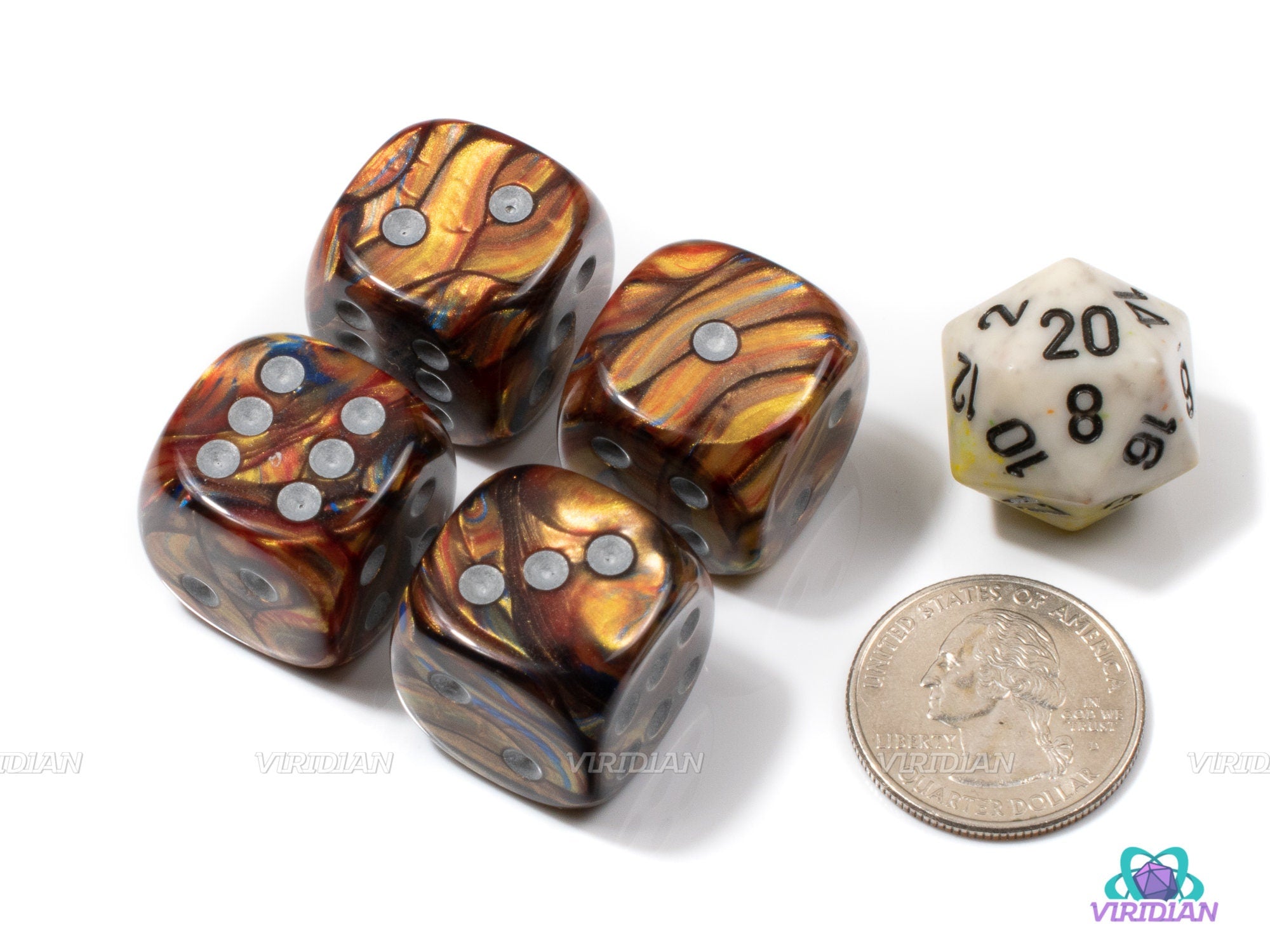 Lustrous Gold & Silver (Set of 4) | 20mm Large Acrylic Pipped D6 Die (4) | Chessex