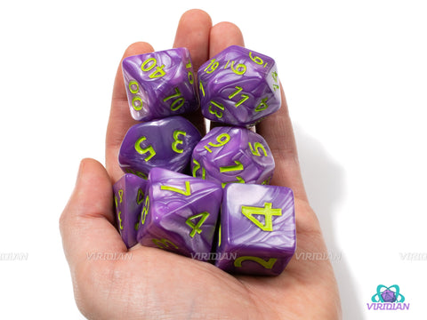 Bigby's Hand | Giant Purple Swirl Acrylic Dice Set (7) | Dungeons and Dragons (DnD)