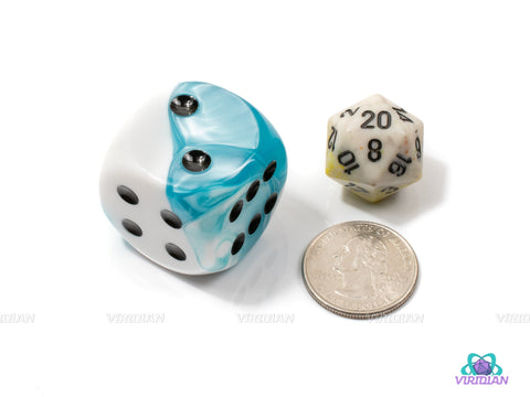 Gemini Teal-White/Black | 30mm Large Acrylic Pipped D6 Die (1) | Chessex