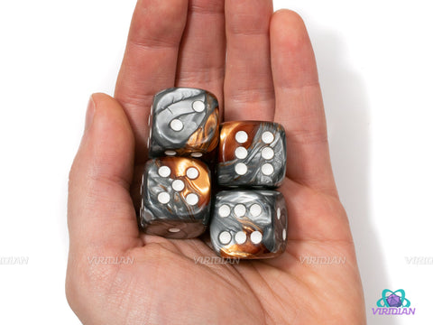 Gemini Copper/Steel & White (Set of 4) | 20mm Large Acrylic Pipped D6 Die (4) | Chessex