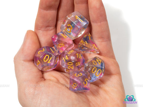 Stained Glass | Pink & Purple Nebula Acrylic Dice Set (7) | Dungeons and Dragons (DnD)