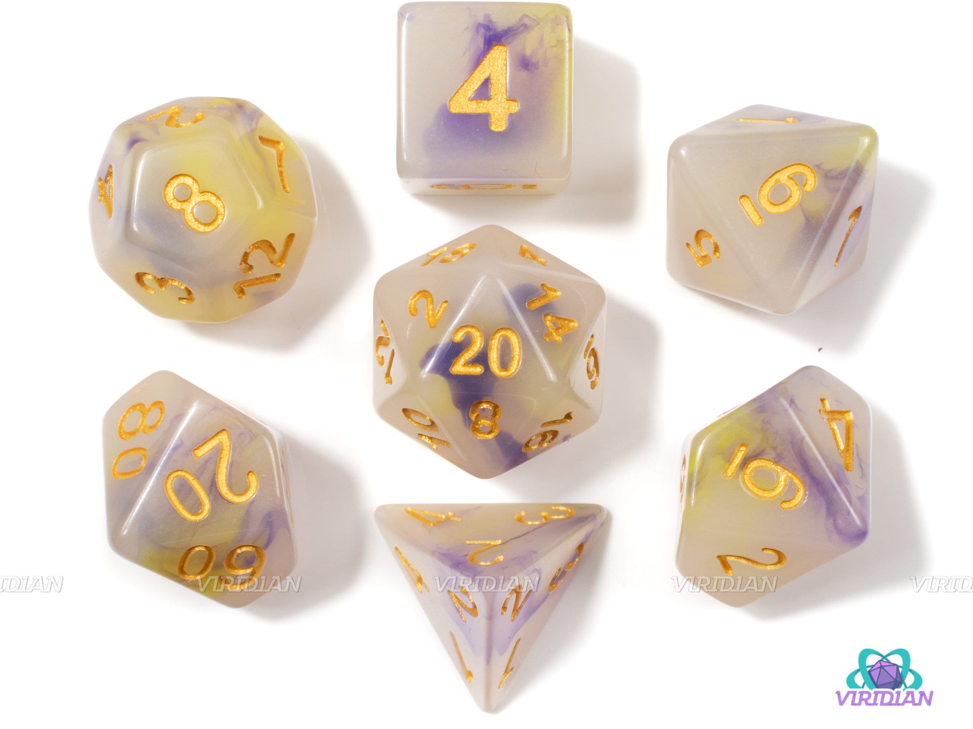 Caustic Mist | Yellow, Purple & White Jade Acrylic Dice Set (7)
