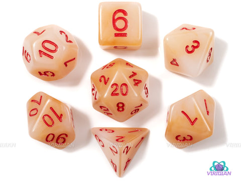 Wounded | White & Tan Jade Acrylic Dice Set (7) | Dungeons and Dragons (DnD)