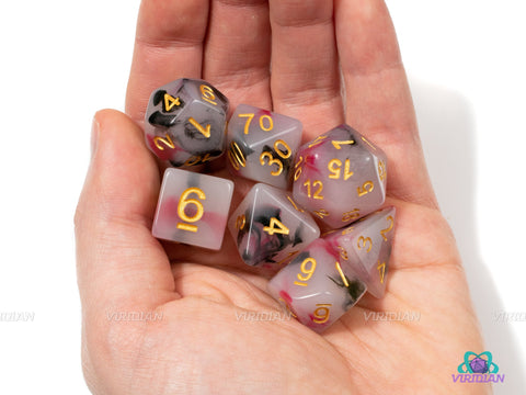 Samurai | White, Black and Red Acrylic Dice Set (7) | Dungeons and Dragons (DnD)