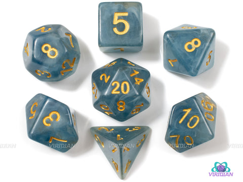 Ghostly Presence | Dark Blue Jade Acrylic Dice Set (7) | Dungeons and Dragons (DnD)