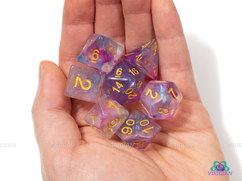 Blue Veiltail | Glitter Transparent Acrylic Dice Set (7) | Dungeons and Dragons (DnD)