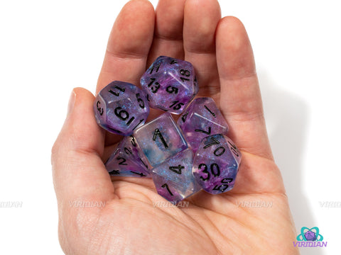 Astral Sea | Blue & Purple Nebula Iridescent Acrylic Dice Set (7) | Dungeons and Dragons (DnD)