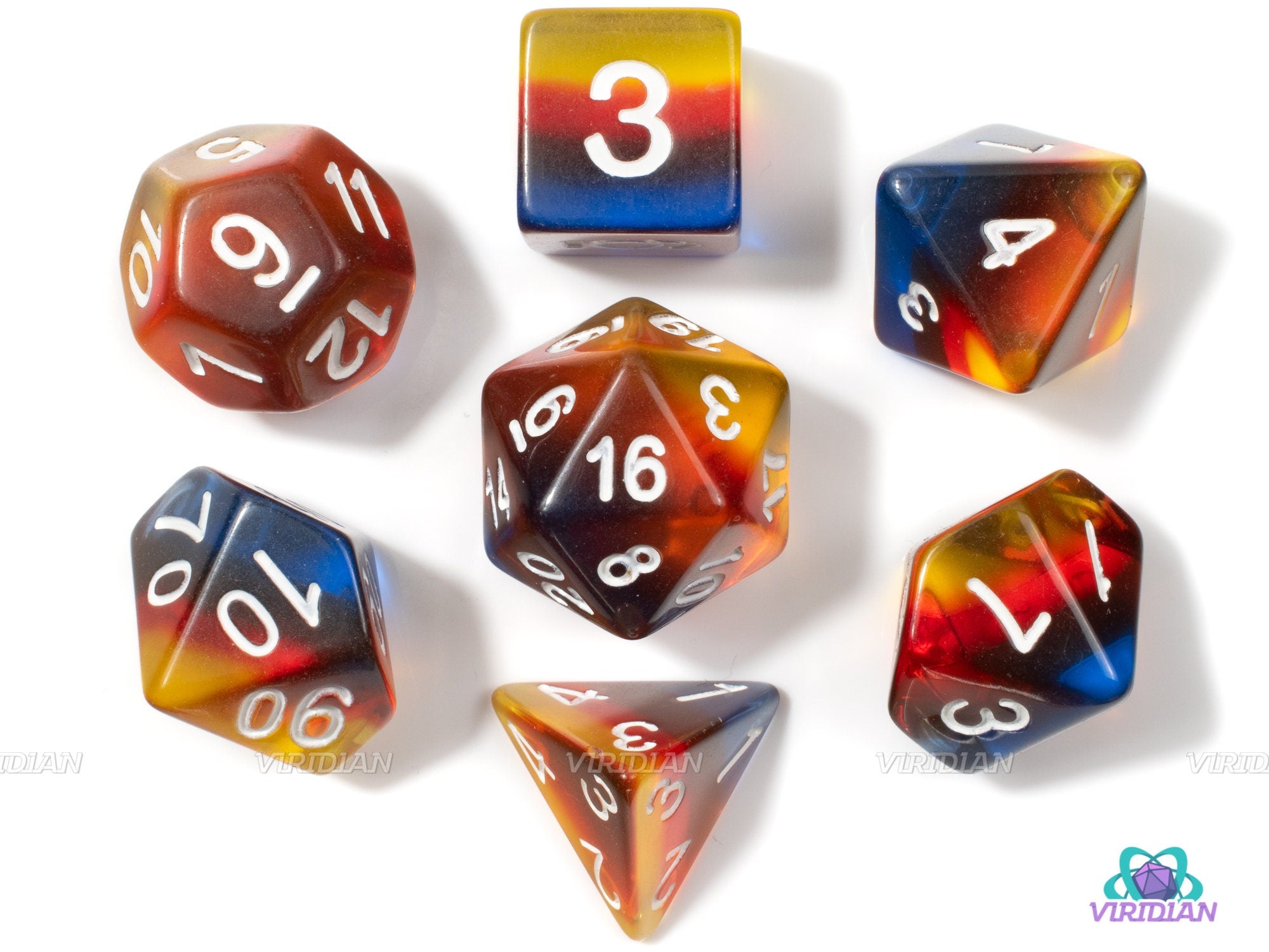 Twilight Sunset | Red, Blue & Yellow Layered Acrylic Dice Set (7) | Dungeons and Dragons (DnD)