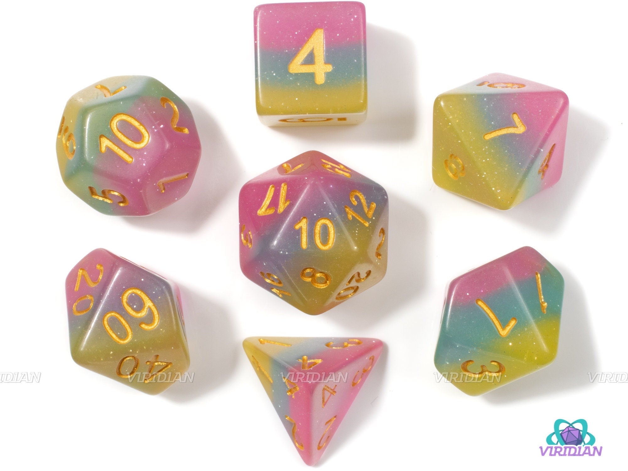 Candyland | Pink, Yellow, Blue Layered Acrylic Dice Set (7) | Dungeons and Dragons (DnD)