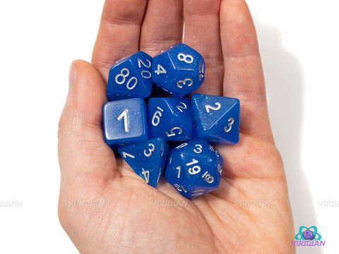 Blue Extract | Blue Glitter Acrylic Dice Set (7) | Dungeons and Dragons (DnD)