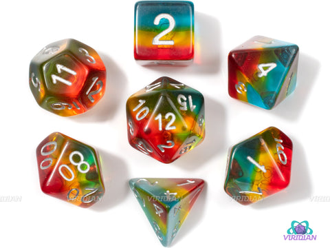 Fish Food | Red, Yellow and Blue Layered Acrylic Dice Set (7) | Dungeons and Dragons (DnD)