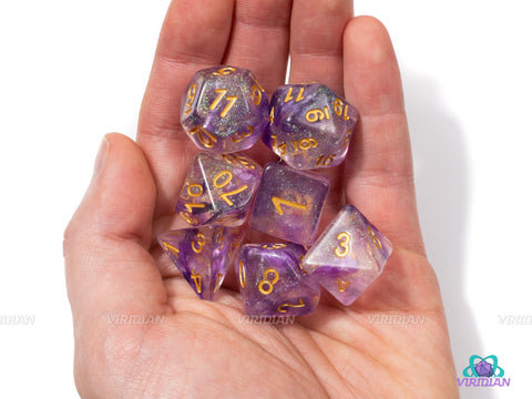 Chained Lightning | Purple Nebula Iridescent Acrylic Dice Set (7) | Dungeons and Dragons (DnD)
