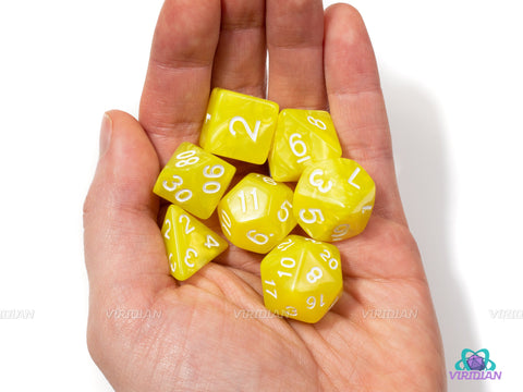 Banana Peel | Yellow Pearled Acrylic Dice Set (7) | Dungeons and Dragons (DnD)