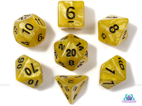 Gold Pieces | Light Gold Swirled Acrylic Dice Set (7) | Dungeons and Dragons (DnD)