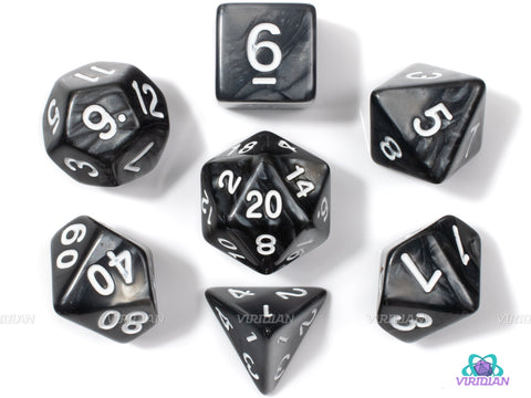 Rogue's Shadow | Pearled Black Swirled Acrylic Dice Set (7) | Dungeons and Dragons (DnD)