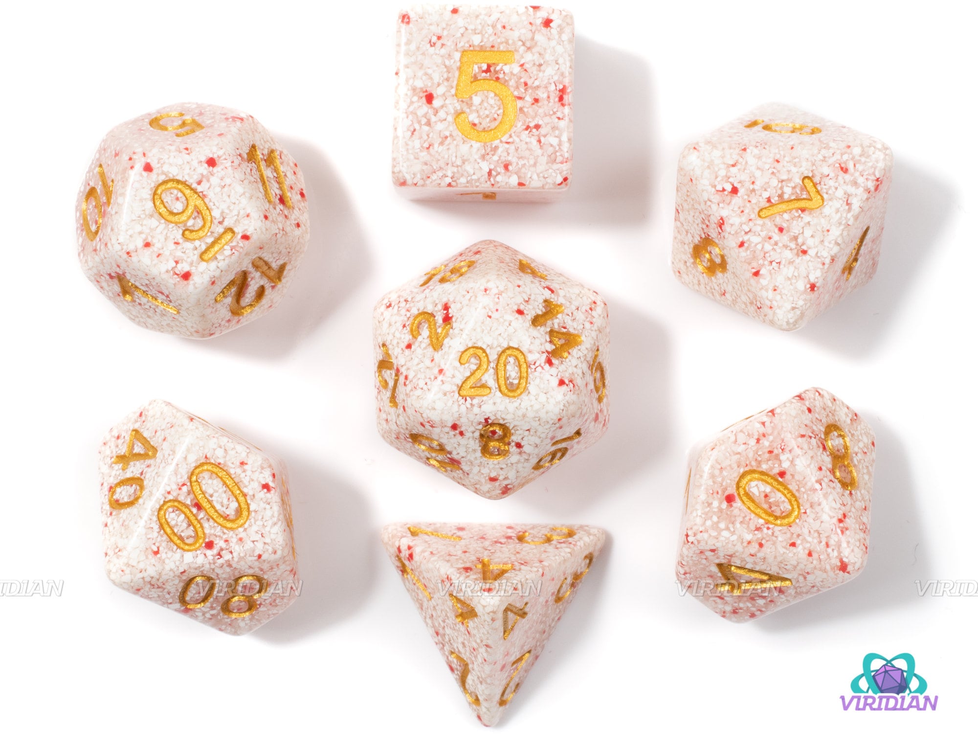 Sphinx's Lair | White, Gold and Red Speckled Dust Acrylic Dice Set (7) | Dungeons and Dragons (DnD)