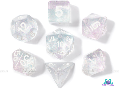Espers | Translucent with Purple & Blue Acrylic Dice Set (7) | Dungeons and Dragons (DnD)
