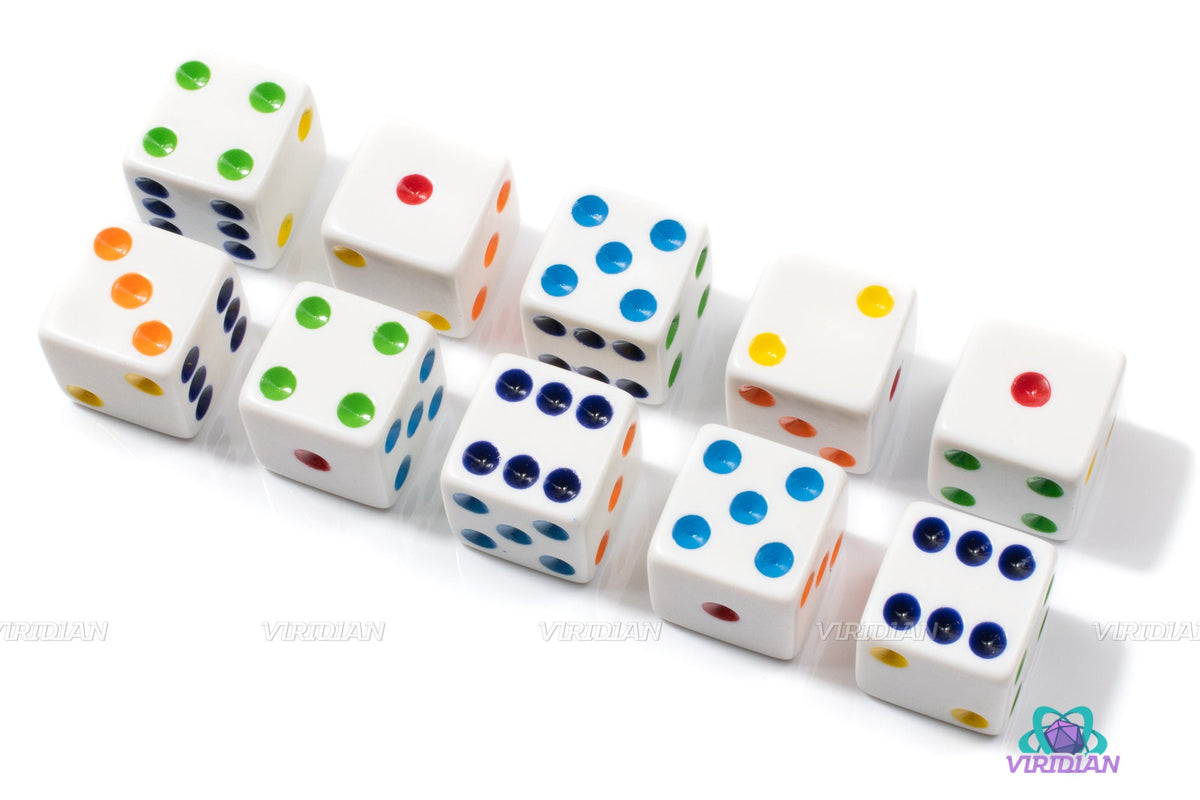 Rainbow Pips | (10) 16mm Acrylic Multicolor Pipped D6 Dice | Chessex ...