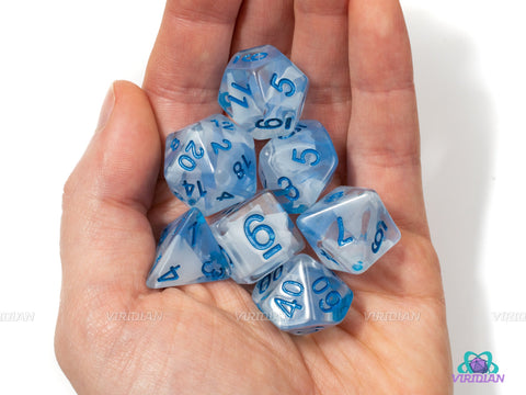 Blue Ribbon | Clear Resin Dice Set (7) | Dungeons and Dragons (DnD)