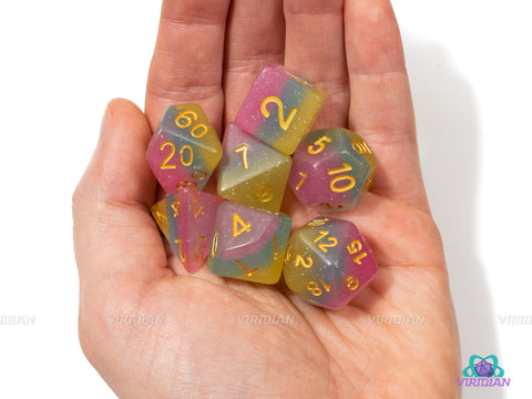 Candyland | Pink, Yellow, Blue Layered Acrylic Dice Set (7) | Dungeons and Dragons (DnD)