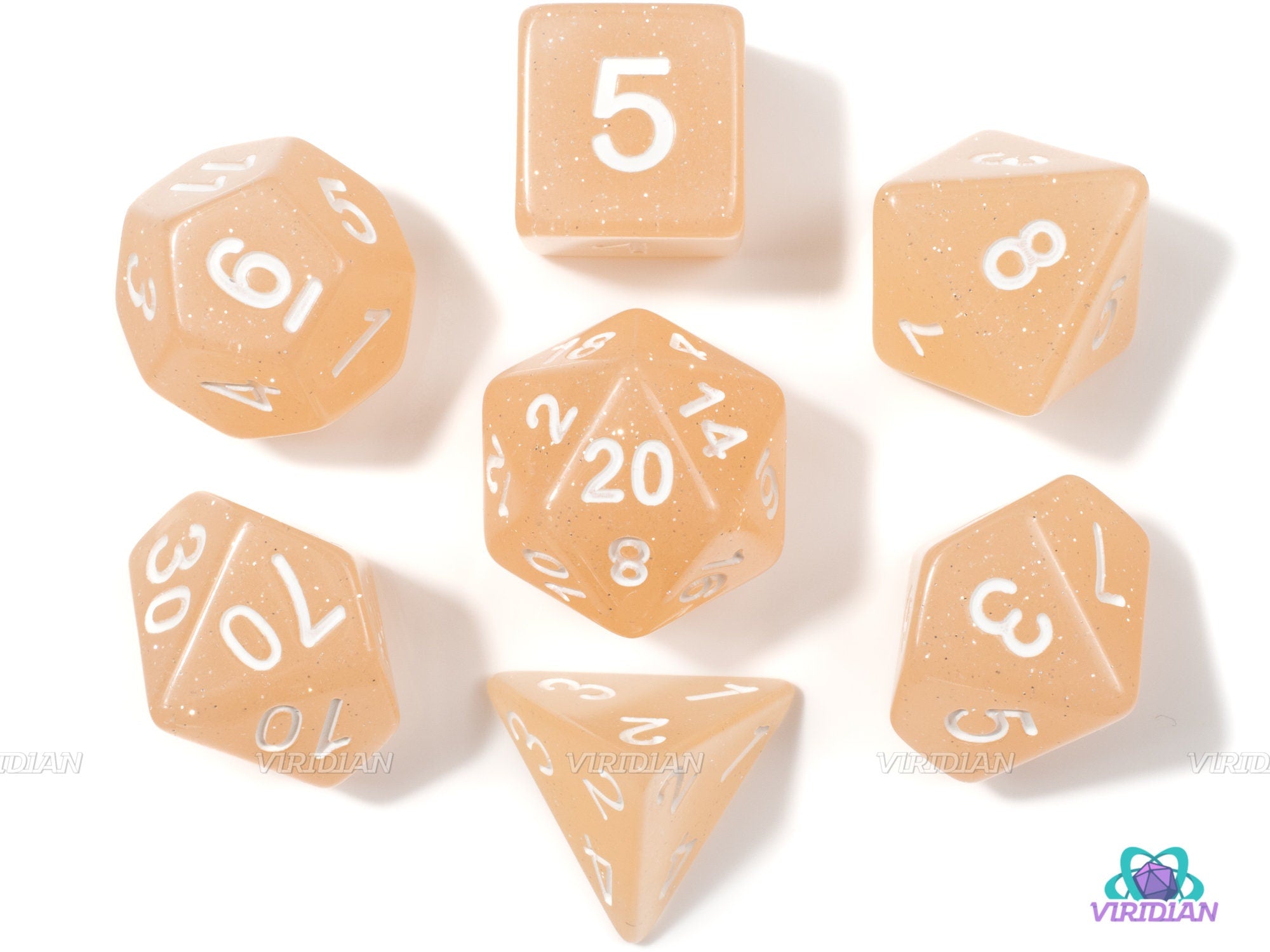 Cream Soda | Tan Glitter Acrylic Dice Set (7) | Dungeons and Dragons (DnD)