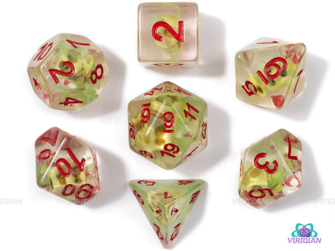 Ray of Sickness | Skull with Green Swirl Inside Resin Dice Set (7) | Dungeons and Dragons (DnD)