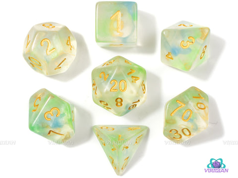 Spring Pond | Green & Blue Nebula Acrylic Dice Set (7) | Dungeons and Dragons (DnD)
