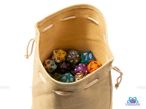 Leather Dice Pouch | Holds ~300 Dice, Large, Round-Bottom Bag | Tan TTRPG LARP Storage Pouch