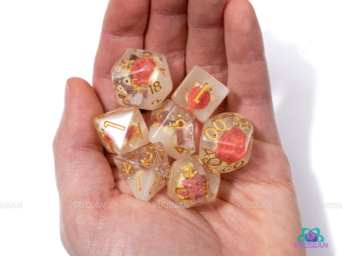 Koopa Troopa | Turtle Charm Inside | Red, White, Clear Resin Dice Set (7) | Dungeons and Dragons (DnD)