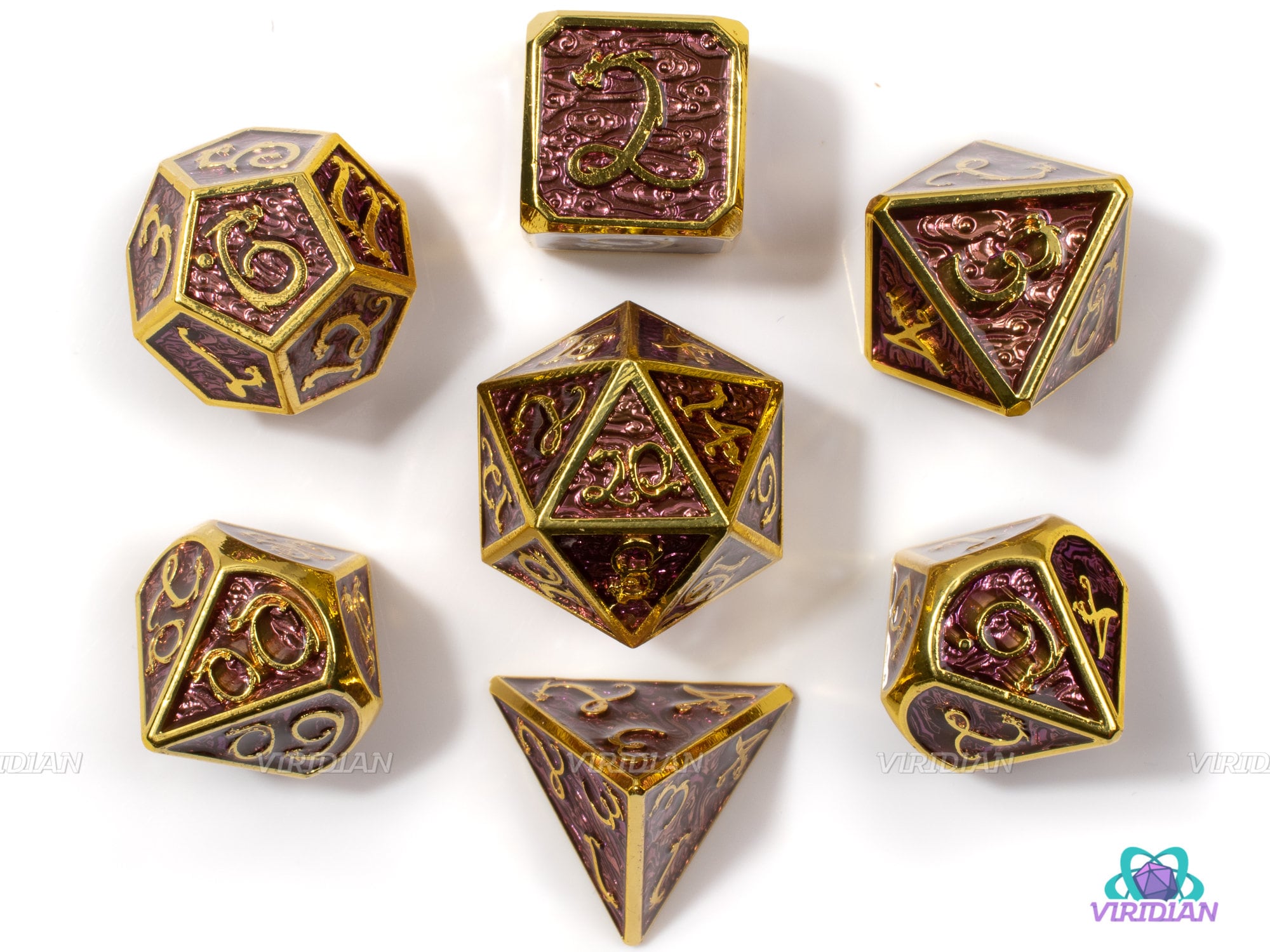 Dragon of Rot | Purple Enamel with Gold Metal Dice Set (7) | Dungeons and Dragons (DnD) | Tabletop RPG Gaming
