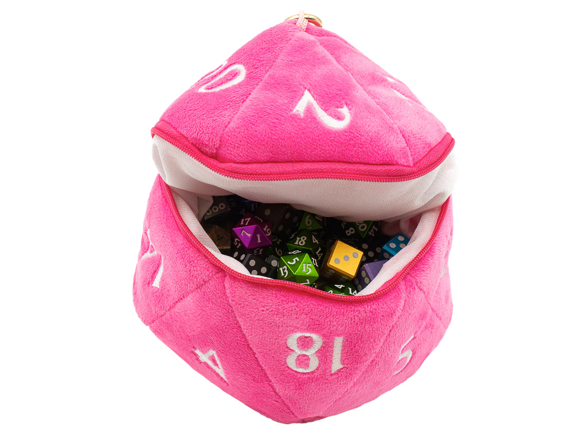 Hot Pink D20 Plush Dice Bag (6.5") Zippered Dice Storage UltraPro